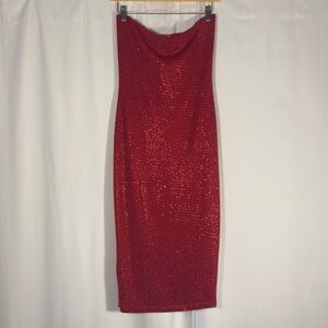 Cherry Mellow Y2K Red Strapless Sparkly Dress